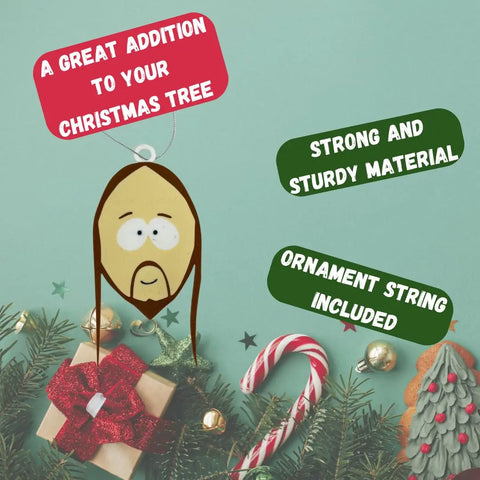 The Chatelet Manufacturing Funny Gag Gift Christmas Ornament features Mr. Poo with a Santa hat hanging above a festive pine branch. Made in the USA, this strong ornament includes string—perfect as a Dirty Santa or holiday gag gift.