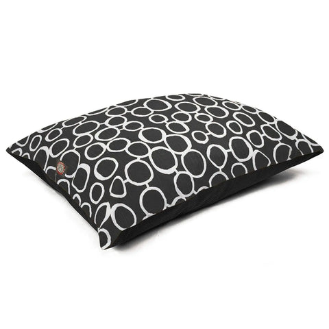The Majestic Pet Fusion Super Value Dog Bed is a large, rectangular pillow with a black cover featuring irregular white circles. Filled with high loft polyester fiber, it’s soft, plush, and easy to care for—perfect for your pet.
