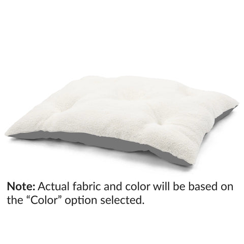 The Majestic Pet Fusion Contemporary Lounge Bed features a white, tufted square cushion made from durable upholstery thats machine washable. Actual fabric and color will depend on your selected Color option.