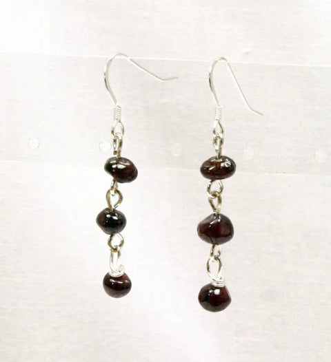 Garnet Dangle Earrings – Sterling Silver Hooks – Minimalist Jewelry | Made in USA by Michelle Marie Boutique Michelle Marie Boutique  Earrings