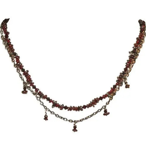 Garnet Gemstone Necklace With Gunmetal Black Chain – Handcrafted Jewelry Gift | Made in USA Michelle Marie Boutique  Necklace
