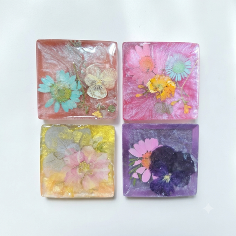 Set of Four Handmade Pressed Flower Resin Magnets – Botanical Fridge Decor – Michelle Marie Boutique | Made in USA Michelle Marie Boutique  Magnet