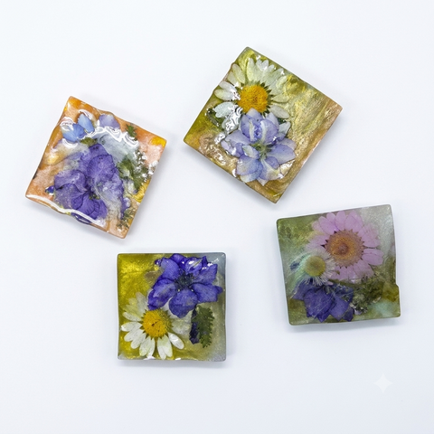 Set of Four Handmade Pressed Flower Resin Magnets – Botanical Fridge Decor – Michelle Marie Boutique | Made in USA Michelle Marie Boutique  Magnet