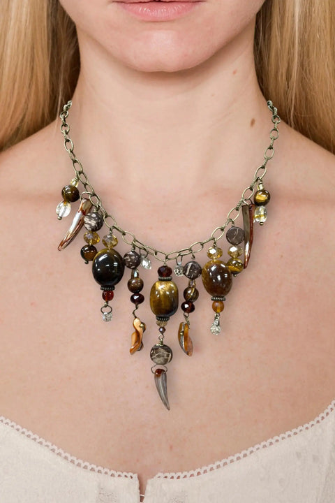 Gemstone Cluster Bib Necklace - Tiger Eye, Turquoise Amazonite, Amethyst, Blue Agate, Apatite, and Sodalite Michelle Marie Boutique  Necklaces