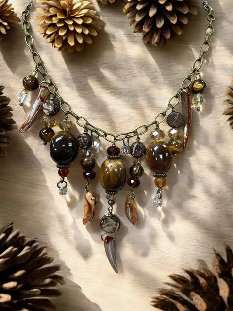 Gemstone Cluster Bib Necklace - Tiger Eye, Turquoise Amazonite, Amethyst, Blue Agate, Apatite, and Sodalite Michelle Marie Boutique  Necklaces