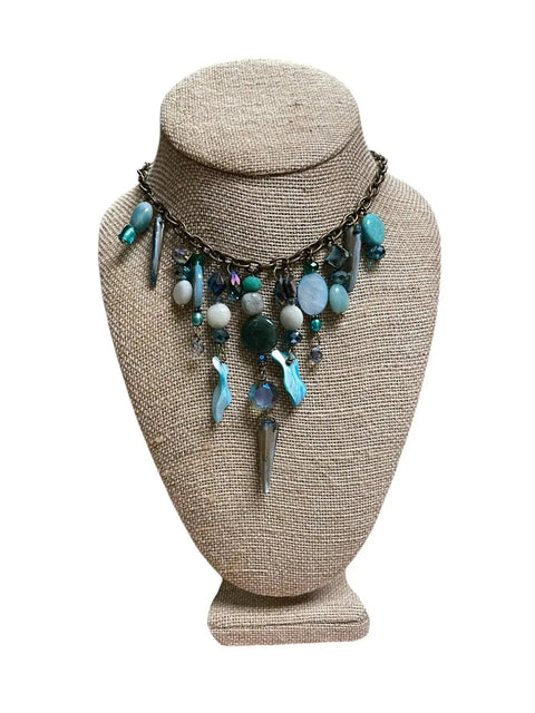 Gemstone Cluster Bib Necklace - Tiger Eye, Turquoise Amazonite, Amethyst, Blue Agate, Apatite, and Sodalite Michelle Marie Boutique  Necklaces