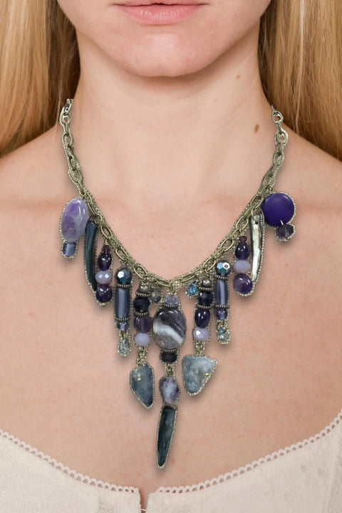 Gemstone Cluster Bib Necklace - Tiger Eye, Turquoise Amazonite, Amethyst, Blue Agate, Apatite, and Sodalite Michelle Marie Boutique  Necklaces