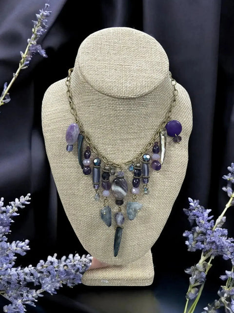 Gemstone Cluster Bib Necklace - Tiger Eye, Turquoise Amazonite, Amethyst, Blue Agate, Apatite, and Sodalite Michelle Marie Boutique  Necklaces