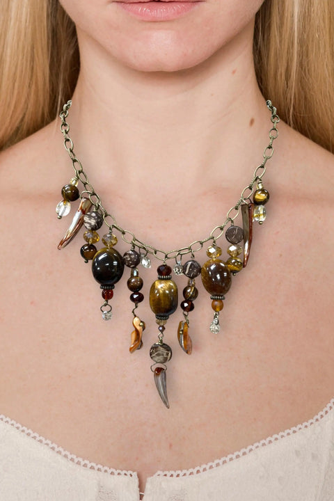Gemstone Cluster Bib Necklace Featuring Tiger Eye, Amethyst, Turquoise Amazonite – Handmade Jewelry | Made in USA Michelle Marie Boutique  Necklaces