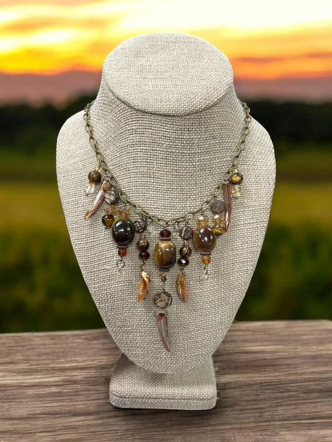 Gemstone Cluster Bib Necklace Featuring Tiger Eye, Amethyst, Turquoise Amazonite – Handmade Jewelry | Made in USA Michelle Marie Boutique  Necklaces