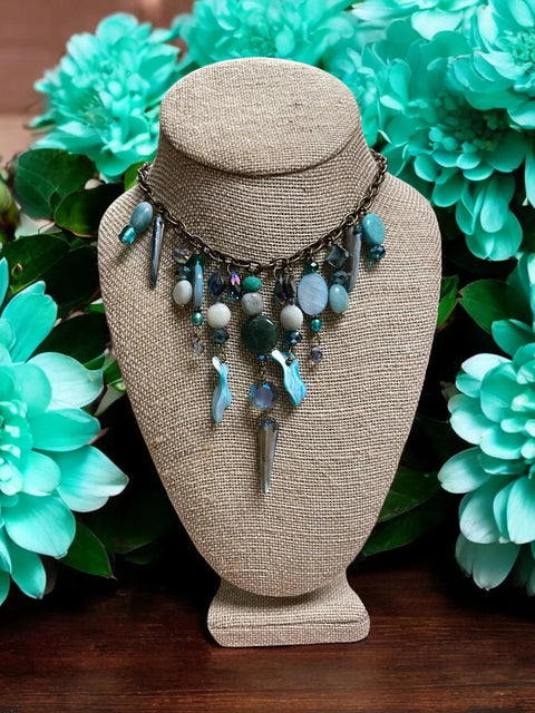 Gemstone Cluster Bib Necklace Featuring Tiger Eye, Amethyst, Turquoise Amazonite – Handmade Jewelry | Made in USA Michelle Marie Boutique  Necklaces