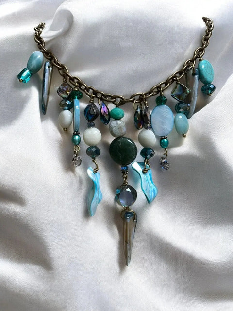 Gemstone Cluster Bib Necklace Featuring Tiger Eye, Amethyst, Turquoise Amazonite – Handmade Jewelry | Made in USA Michelle Marie Boutique  Necklaces