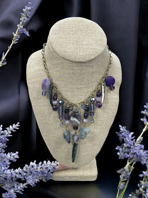 Gemstone Cluster Bib Necklace Featuring Tiger Eye, Amethyst, Turquoise Amazonite – Handmade Jewelry | Made in USA Michelle Marie Boutique  Necklaces