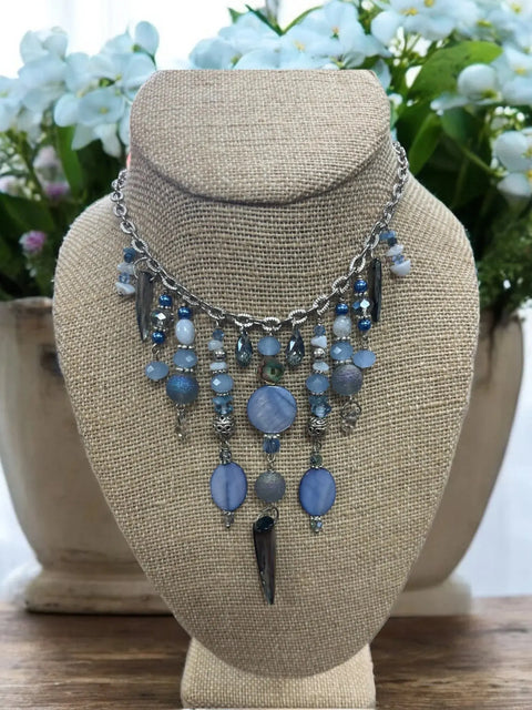 Gemstone Cluster Bib Necklace Featuring Tiger Eye, Amethyst, Turquoise Amazonite – Handmade Jewelry | Made in USA Michelle Marie Boutique  Necklaces