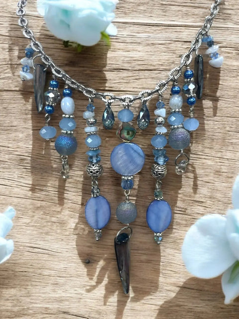 Gemstone Cluster Bib Necklace Featuring Tiger Eye, Amethyst, Turquoise Amazonite – Handmade Jewelry | Made in USA Michelle Marie Boutique  Necklaces