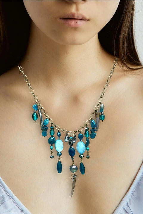 Gemstone Cluster Bib Necklace Featuring Tiger Eye, Amethyst, Turquoise Amazonite – Handmade Jewelry | Made in USA Michelle Marie Boutique  Necklaces