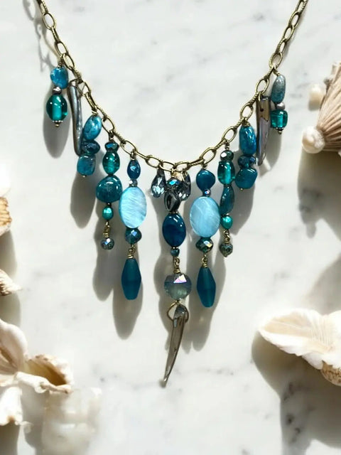 Gemstone Cluster Bib Necklace Featuring Tiger Eye, Amethyst, Turquoise Amazonite – Handmade Jewelry | Made in USA Michelle Marie Boutique  Necklaces