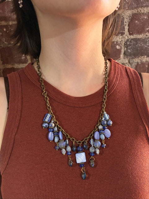 Gemstone Cluster Bib Necklace Featuring Tiger Eye, Amethyst, Turquoise Amazonite – Handmade Jewelry | Made in USA Michelle Marie Boutique  Necklaces