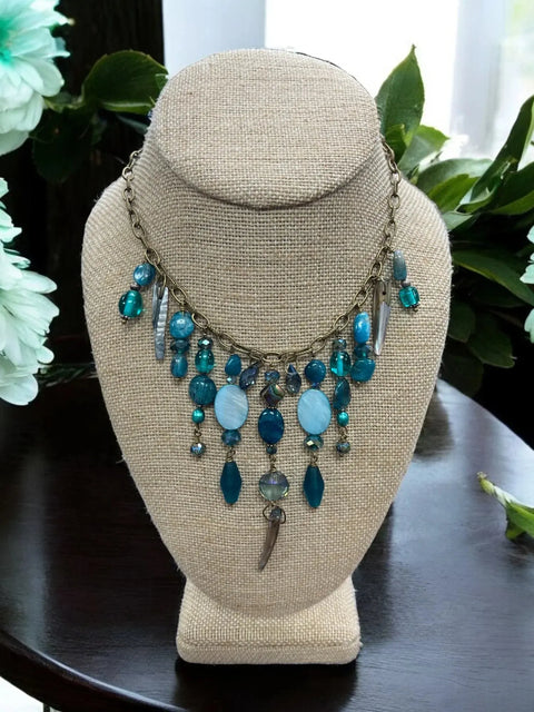 Gemstone Cluster Bib Necklace - Tiger Eye, Turquoise Amazonite, Amethyst, Blue Agate, Apatite, and Sodalite Michelle Marie Boutique  Necklaces