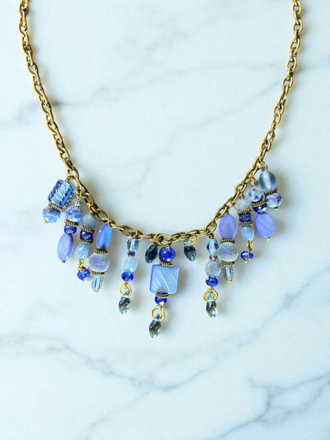 Gemstone Cluster Bib Necklace - Tiger Eye, Turquoise Amazonite, Amethyst, Blue Agate, Apatite, and Sodalite Michelle Marie Boutique  Necklaces