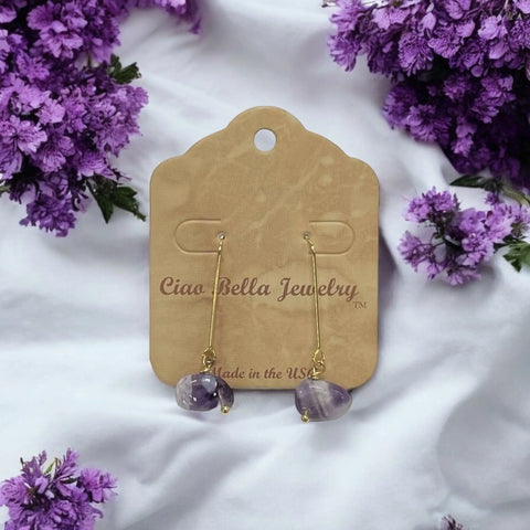 Gemstone Drop Earrings 1.5 Inch Dangle – Gold Hook Jewelry | Michelle Marie Boutique Made in USA Michelle Marie Boutique  Earrings