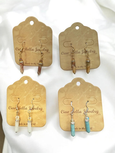Gemstone Drop Earrings with Crystal Accent – Hypoallergenic Gold & Silver Tone | Made in USA by Ciao Bella Jewelry Michelle Marie Boutique  Earrings