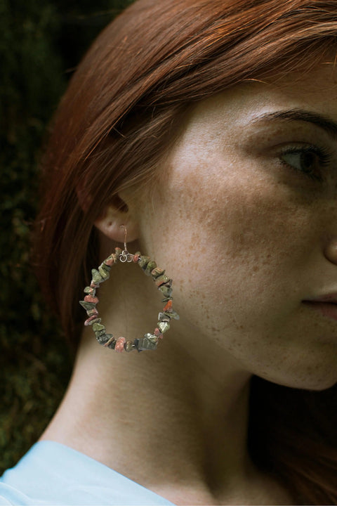 Gemstone Hoop Earrings With Silver Hardware Michelle Marie Boutique  Earrings