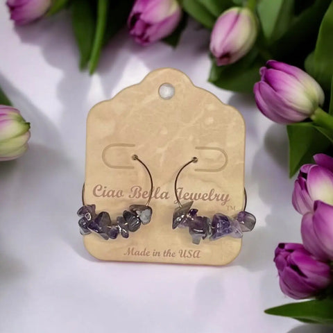 Gemstone Hoop Earrings – Amethyst, Citrine, Lapis & Jasper Variety | Made in USA by Michelle Marie Boutique Michelle Marie Boutique  Earrings