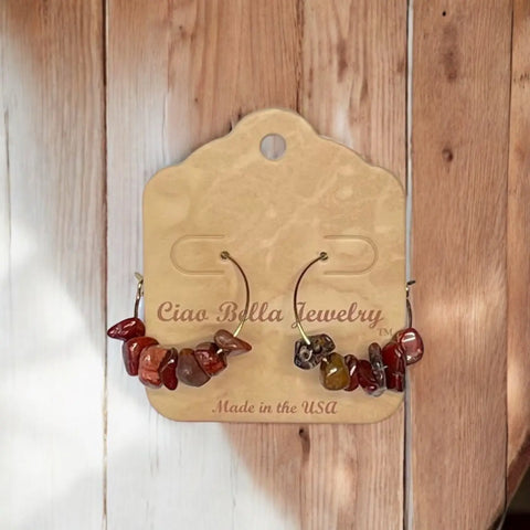 Gemstone Hoop Earrings – Amethyst, Citrine, Lapis & Jasper Variety | Made in USA by Michelle Marie Boutique Michelle Marie Boutique  Earrings