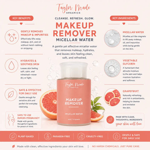 Gentle Micellar Water Makeup Remover 4oz – Hydrating Witch Hazel Formula | Vegan Skincare Made in USA Taylor Made Organics  makeup