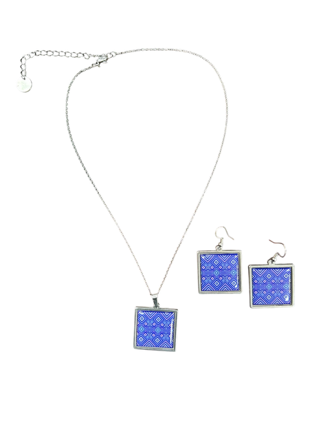 Geometric Mosaic Jewelry Set – Square Pendant Necklace and Earrings – Stainless Steel Resin Finish | Made in USA Michelle Marie Boutique  Jewelry Set