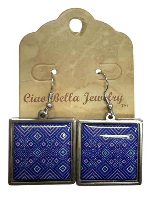 Geometric Mosaic Jewelry Set – Square Pendant Necklace and Earrings – Stainless Steel Resin Finish | Made in USA Michelle Marie Boutique  Jewelry Set