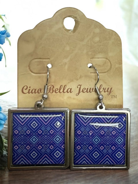 Geometric Mosaic Jewelry Set – Square Pendant Necklace and Earrings – Stainless Steel Resin Finish | Made in USA Michelle Marie Boutique  Jewelry Set