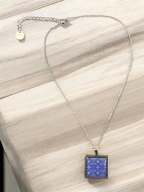 Geometric Mosaic Jewelry Set – Square Pendant Necklace and Earrings – Stainless Steel Resin Finish | Made in USA Michelle Marie Boutique  Jewelry Set