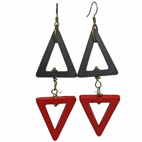 Geometric Team Spirit Earrings 3.5 Inch Lightweight Wooden Beads – Antique Brass Hooks | Made in USA Michelle Marie Boutique  Earrings
