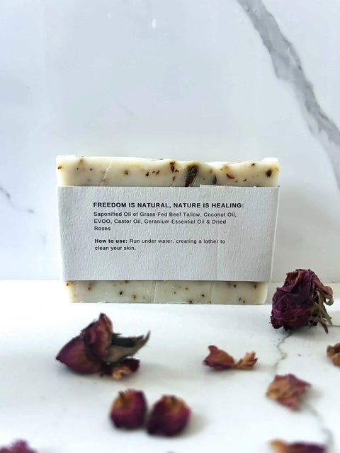 Geranium Rose Natural Tallow Soap Bar 4.5 oz – Nourishing Botanical Cleanser | Made in USA Born to be Free  Soap