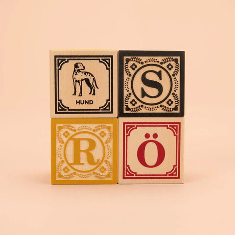 German Language Alphabet Blocks 28 Pc Set – 1.75 Inch Wooden Cubes | Educational Baby Toys Made in USA Uncle Goose  Languages