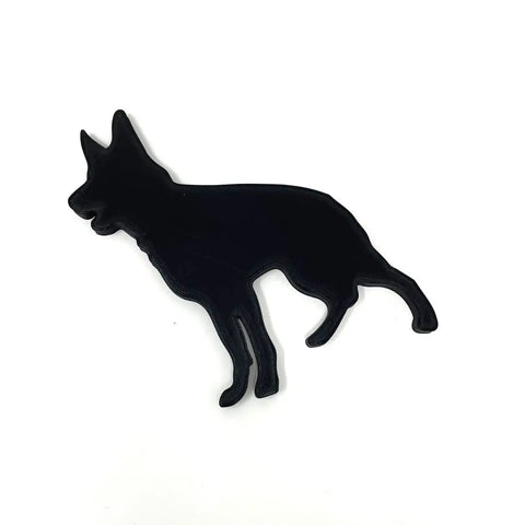 The Chatelet Manufacturing German Shepherd Fridge Magnet features a solid black silhouette of this beloved breed—made in the USA—perfect for decorating your fridge and a great gift for dog lovers.