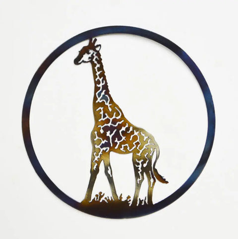 Giraffe Metal Wall Art – Handcrafted Circular Sculpture | Made in USA Rustic Decor Knights Home Decor  item