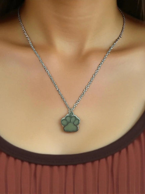 Glow-In-The-Dark Paw Print Necklace – Hypoallergenic Silver Tone Pendant | Made in USA Michelle Marie Boutique  Necklace