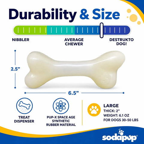 Glow in the Dark Large Dog Chew Bone Toy 6.5 Inch – Durable Floating Fetch Toy | Made in USA SodaPup  Rubber Dog Toys