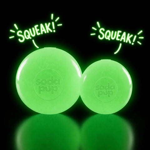 Glow in the Dark Squeaky Dog Ball Toy – Durable Chew & Fetch Toy for Power Chewers 2.8–3 Inch | Made in USA SodaPup  Rubber Dog Toys