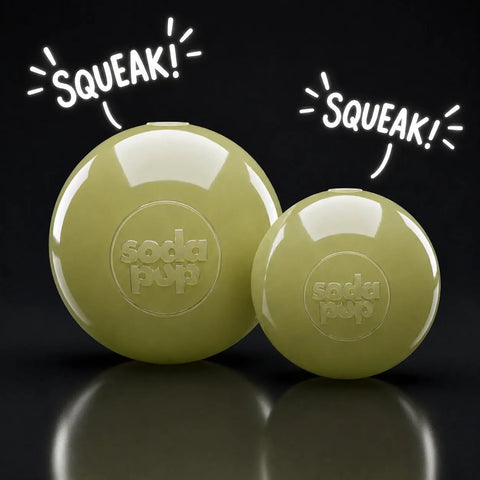 Glow in the Dark Squeaky Dog Ball Toy – Durable Chew & Fetch Toy for Power Chewers 2.8–3 Inch | Made in USA SodaPup  Rubber Dog Toys