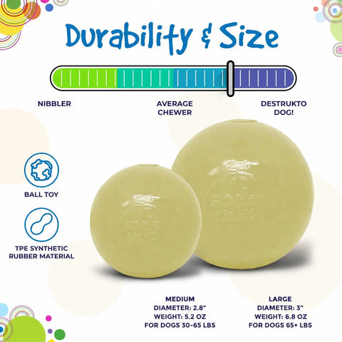 Glow in the Dark Squeaky Dog Ball Toy – Durable Chew & Fetch Toy for Power Chewers 2.8–3 Inch | Made in USA SodaPup  Rubber Dog Toys