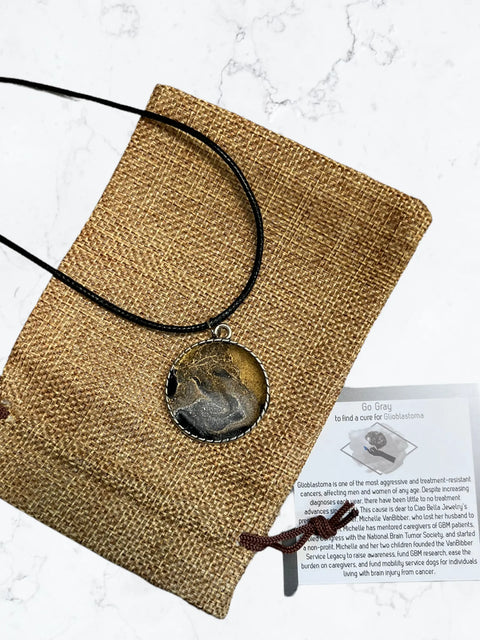 Go Gray Awareness Pendant Necklace – 18 Inch Black Twisted Cord | Brain Cancer Support | Made in USA Michelle Marie Boutique  Necklace