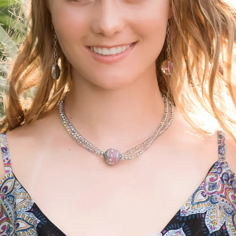 Gold Beaded Champagne Pearl Necklace with Rhinestone Accents – Elegant Jewelry | Made in USA Michelle Marie Boutique  Necklace