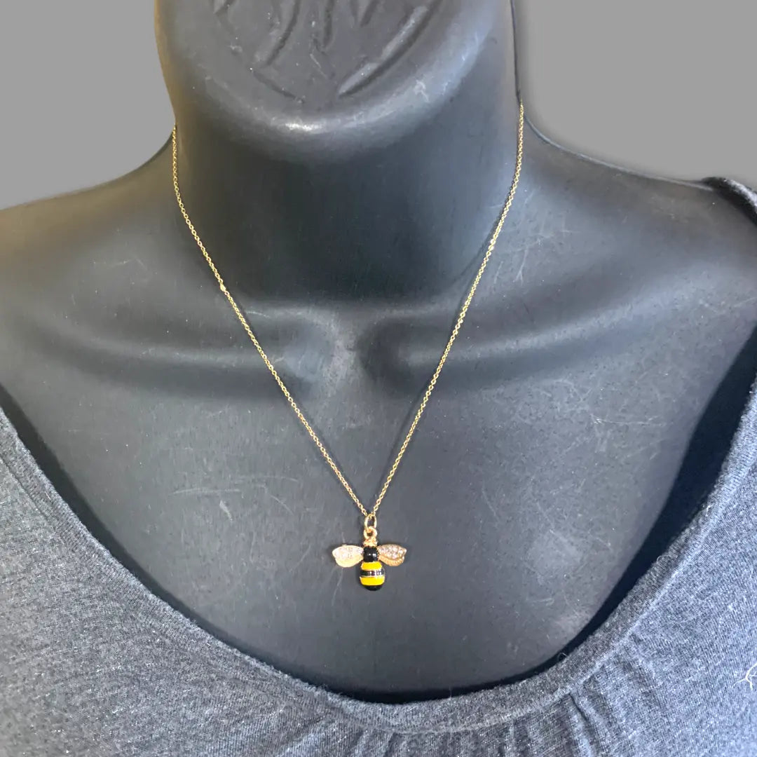 Gold Plated Bumble Bee Necklace 18 Inch Adjustable Made in USA ...