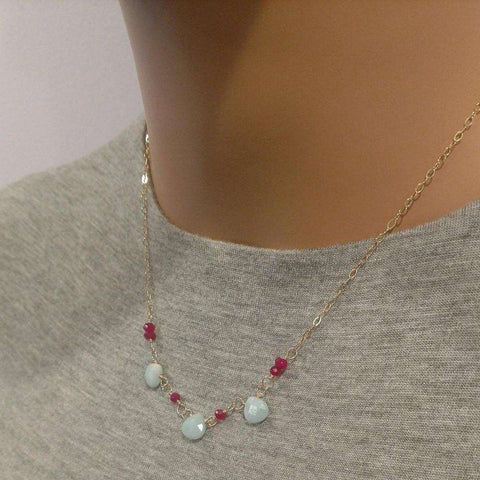 Gold Chain Necklace With Mint Amazonite And Hot Pink Chalcedony Gems – Handmade Montana | Made in USA Alexa Martha Designs  Necklace