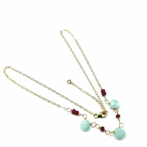Gold Chain Necklace With Mint Amazonite And Hot Pink Chalcedony Gems – Handmade Montana | Made in USA Alexa Martha Designs  Necklace