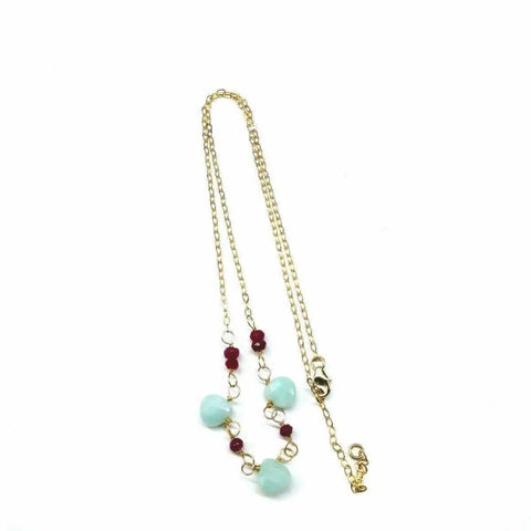 Gold Chain Necklace With Mint Amazonite And Hot Pink Chalcedony Gems – Handmade Montana | Made in USA Alexa Martha Designs  Necklace